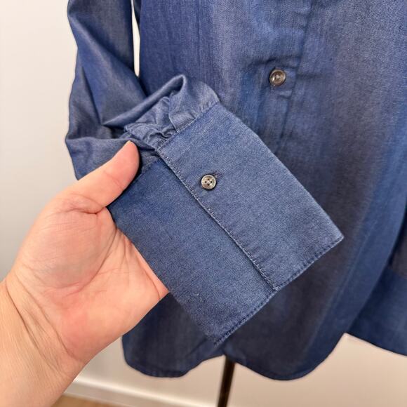 NWT Banana Republic Chambray Cold Shoulder Riley Shirt Blue Preppy Work Size 4 - Picture 6 of 11